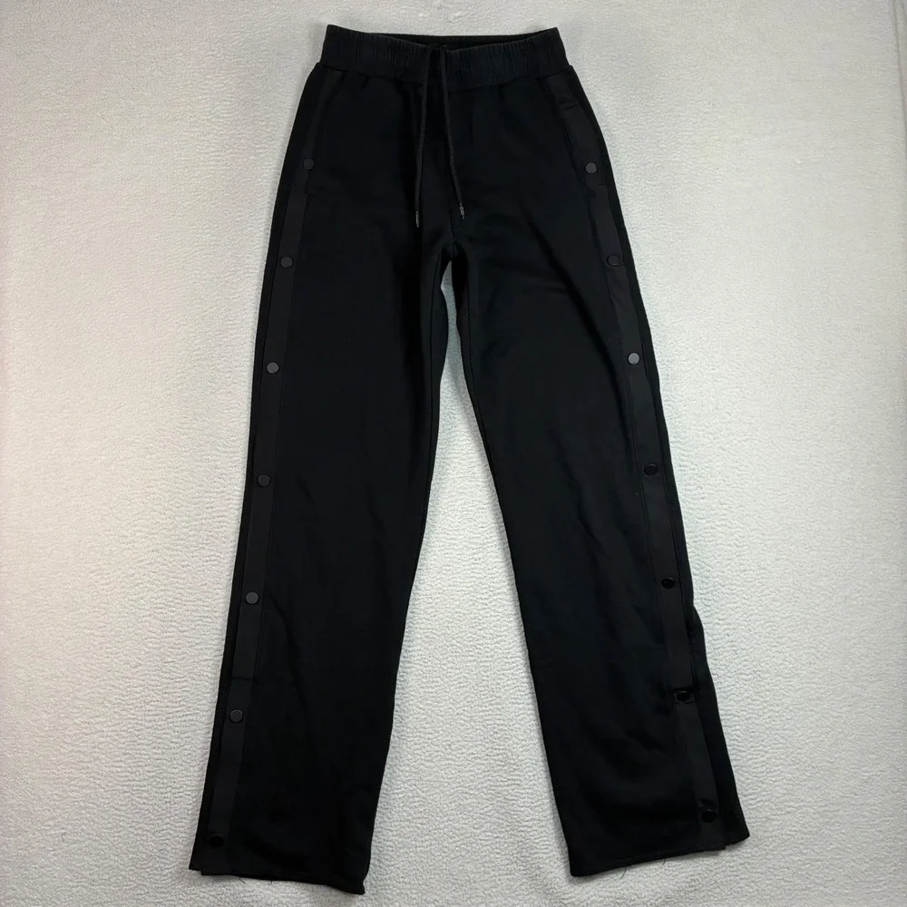 Alo Yoga Courtside Tearaway Snap Pants Women S Black Wide Leg Baggy Sweatpants